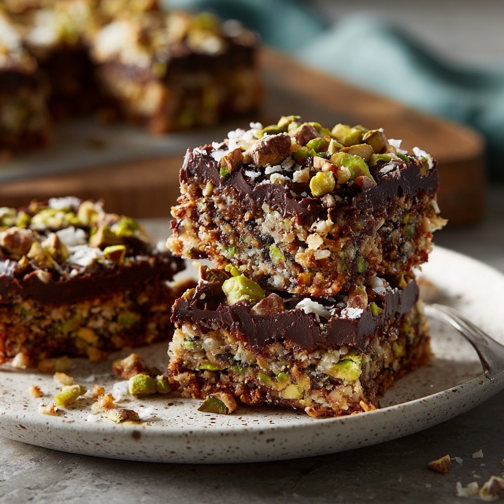 Chocolate Pistachio Coconut Squares
